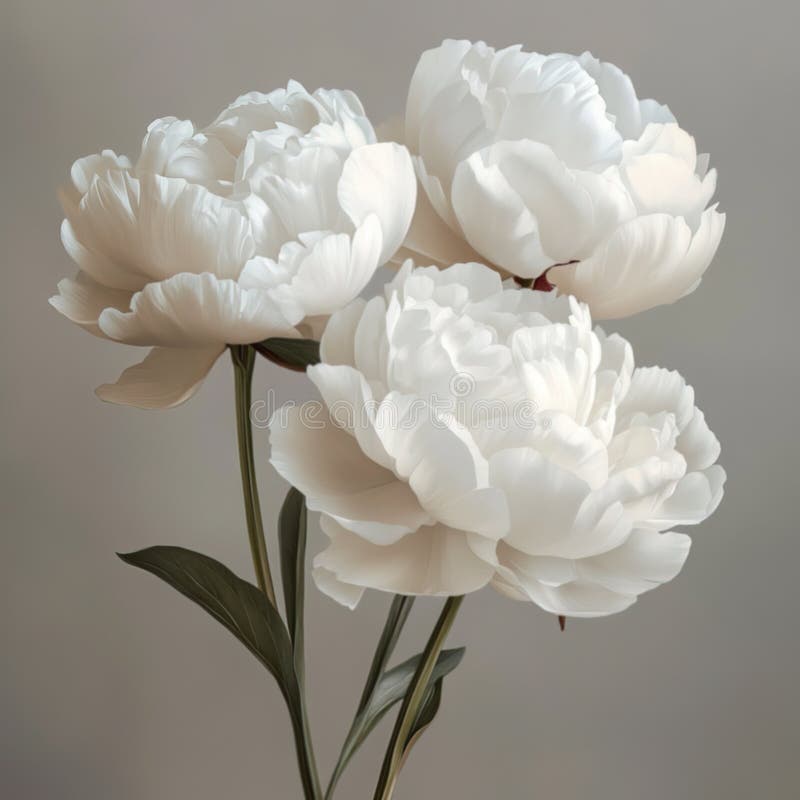 Beautiful composition of white peonies before gray background royalty free illustration