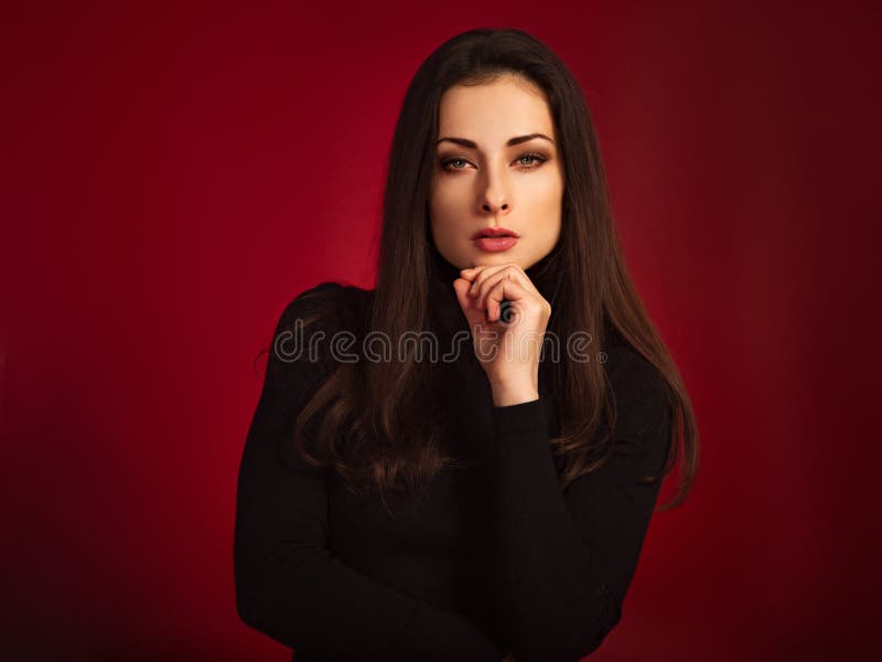 Beautiful Confident Serious Business Woman with Red Lipstick with Hand ...