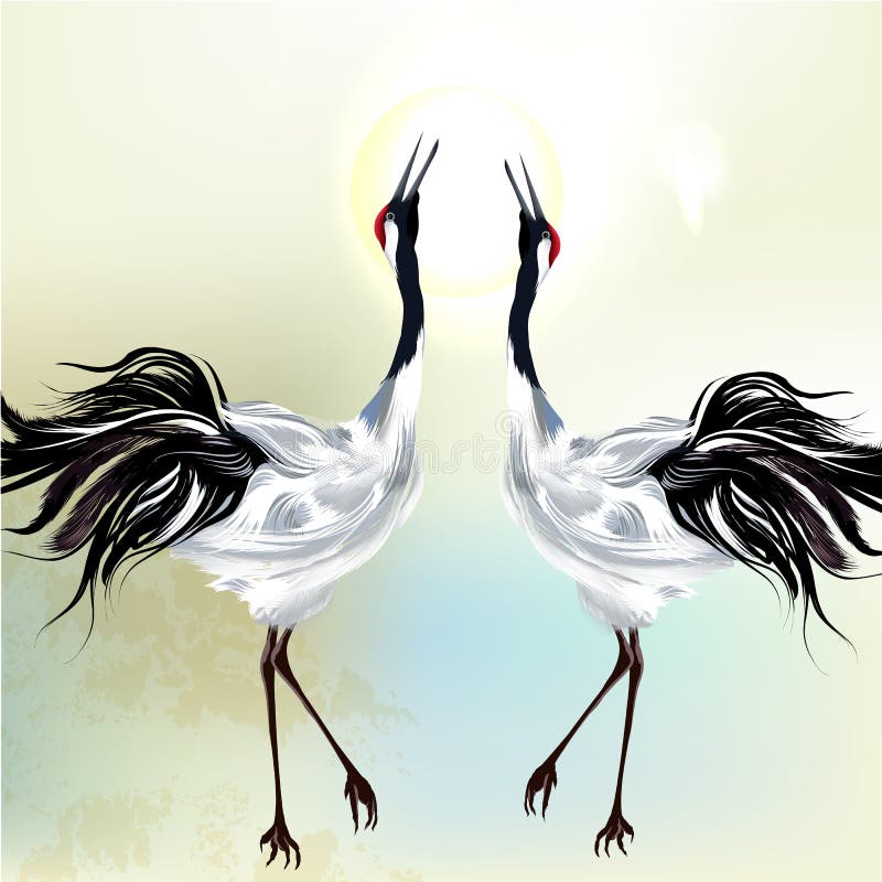 Watercolor Asian Crane Bird Set Stock Illustration - Illustration of ...