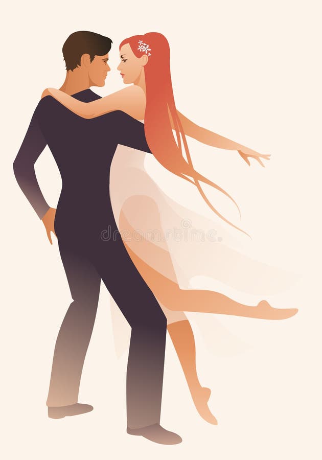 Beautiful Couple of Dancers Holding Each Other. Girl with Long Hair and