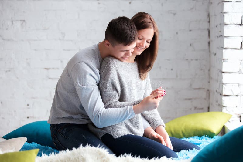 Beautiful Couple Having Great Time and Hugging at Home. Stock Image ...