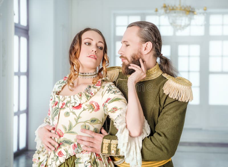 Beautiful couple man and woman in historical costumes stock photography Beautiful couple man and woman in historical costumes stock photography