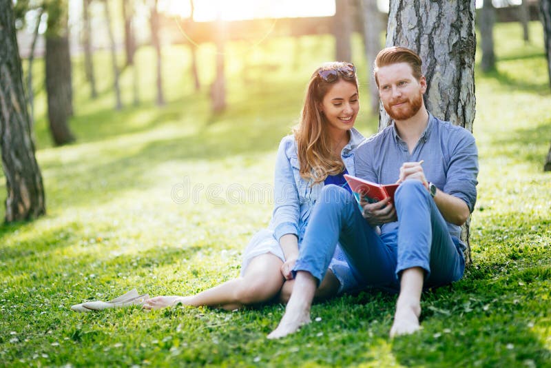 Beautiful Couple Studying Together for Exams Stock Photo - Image of ...
