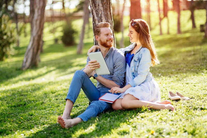 Beautiful Couple Studying Together for Exams Stock Photo - Image of ...