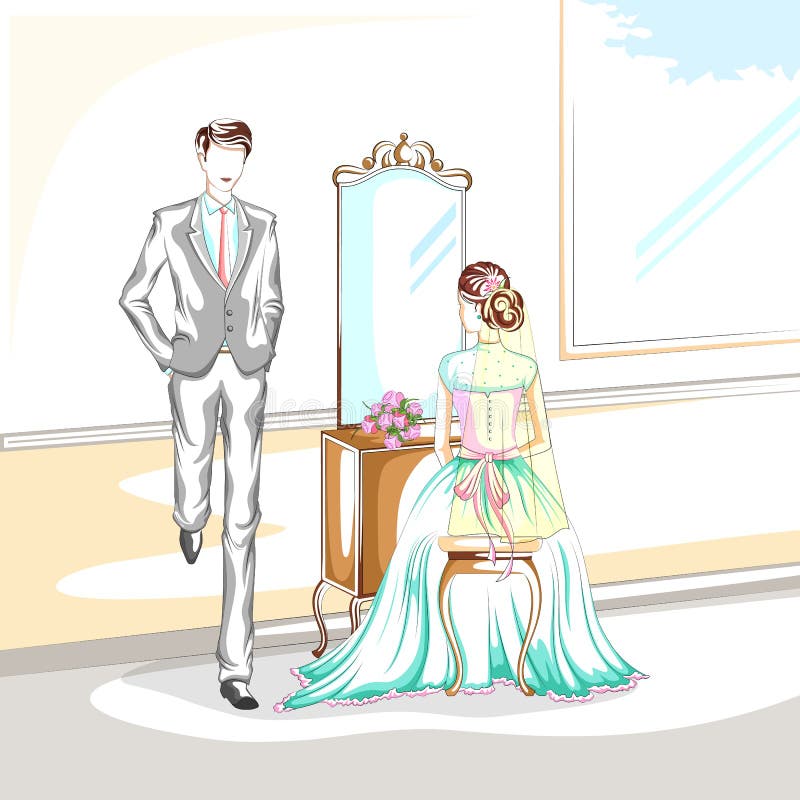 Beautiful Couple in Wedding Ceremony Stock Illustration - Illustration