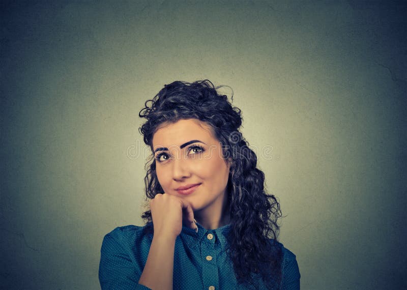 Dreaming happy woman looking up stock images Dreaming happy woman looking up stock images