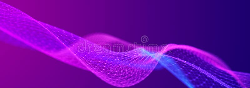 Beautiful curved wave on a dark background. Digital technology background. Concept of network. 3D vector illustration