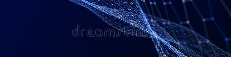 Beautiful curved wave on a dark background. Digital technology background. Concept of network. 3D stock illustration