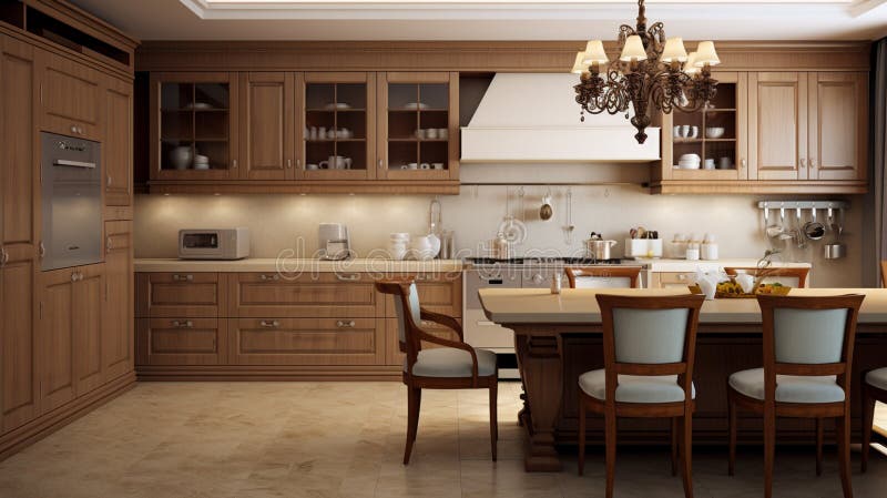 Beautiful Custom Kitchen Interior in a New House stock illustration