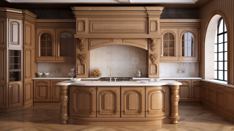 Beautiful Custom Kitchen Interior in a New House. generative ai stock illustration