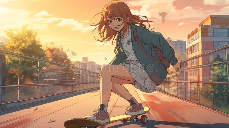 Skateboard anime , city scenery , I like the bag!!!