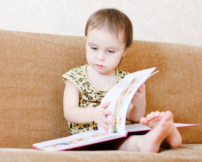 Beautiful Cute Baby Reading a Book Stock Photo Image of face