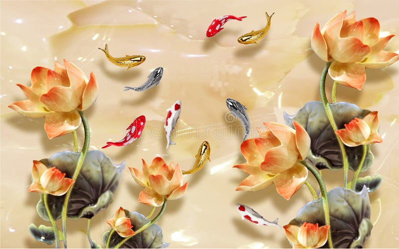 Beautiful 3d Wallpaper with Beautiful Lotus Flower Beautiful Marble Background  Wallpaper Stock Photo - Image of dessert, yellow: 232079558