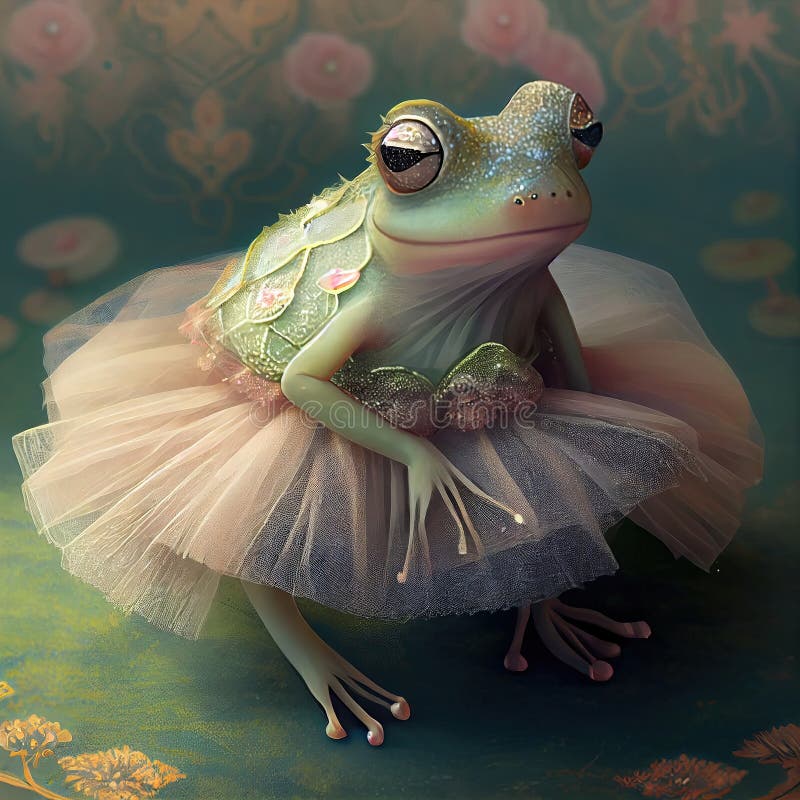 Beautiful Dancing Frog Crowned in Bowing Pose with Beautiful Tutu