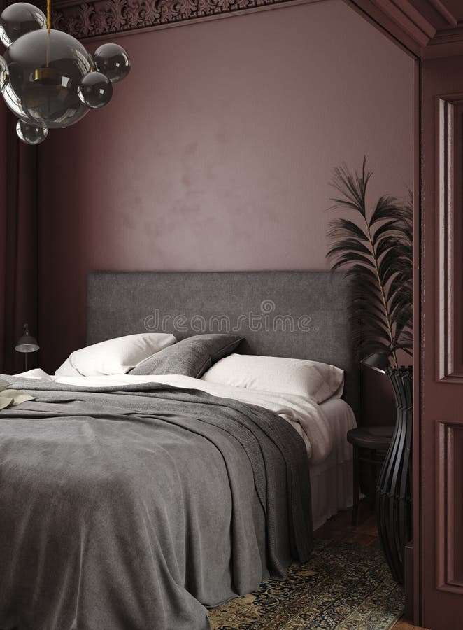 Beautiful dark bedroom interior background royalty free illustration