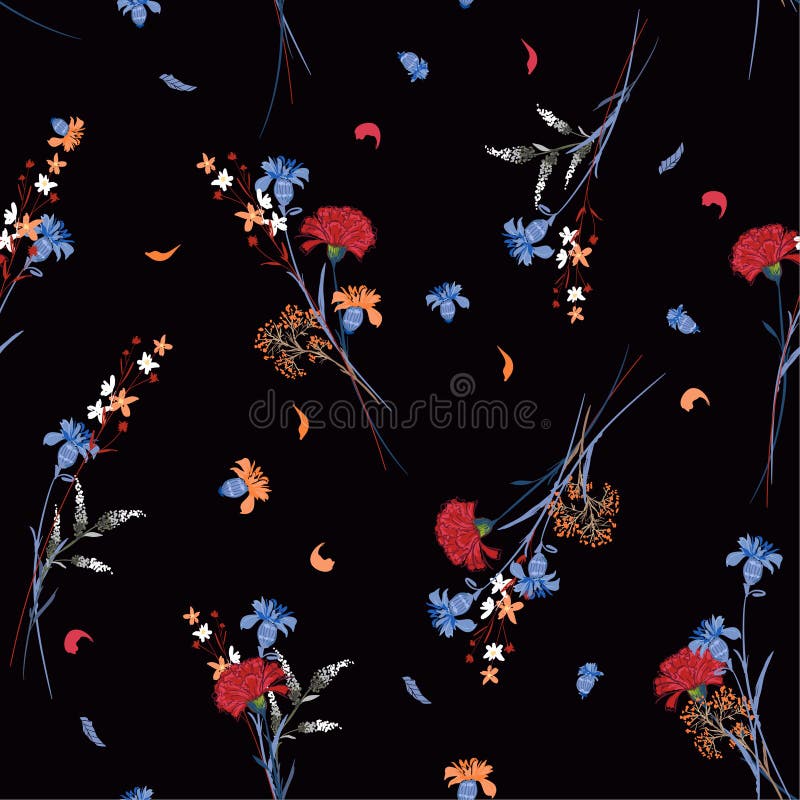 Beautiful dark wild flower pattern Botanical Motifs scattered ra