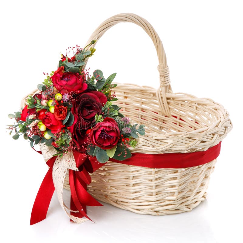 Beautiful Decorative Basket with Flowers for Easter Celebration on a