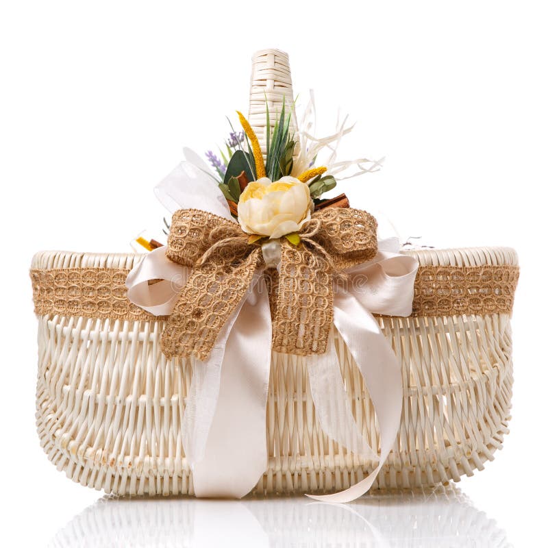 Beautiful Decorative Basket with Flowers for Easter Celebration on a