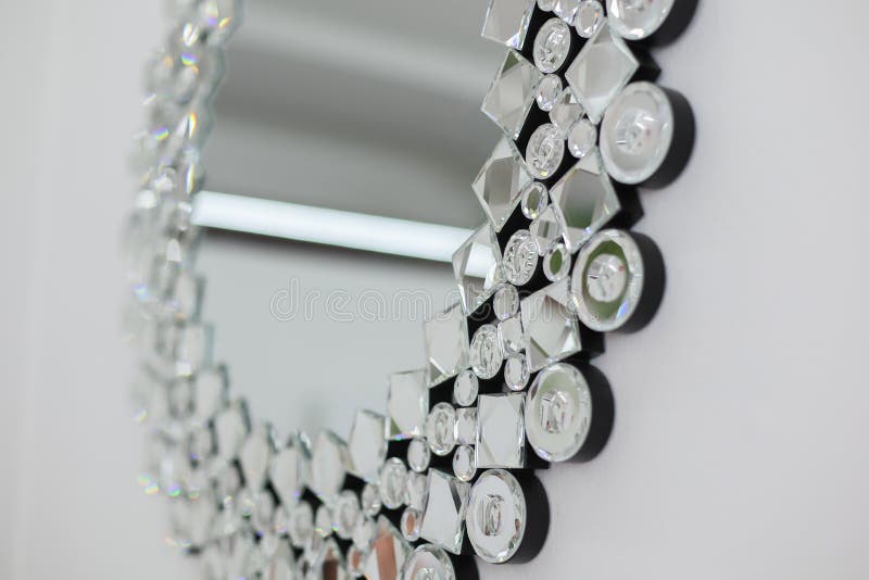 Beautiful Decorative Mirror in Crystals in the Room on the Wall Stock