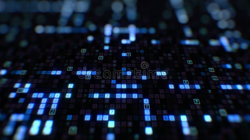 Beautiful digital code hexadecimal big data blue color moving on screen seamless. Changing symbols glowing looped 3d stock illustration