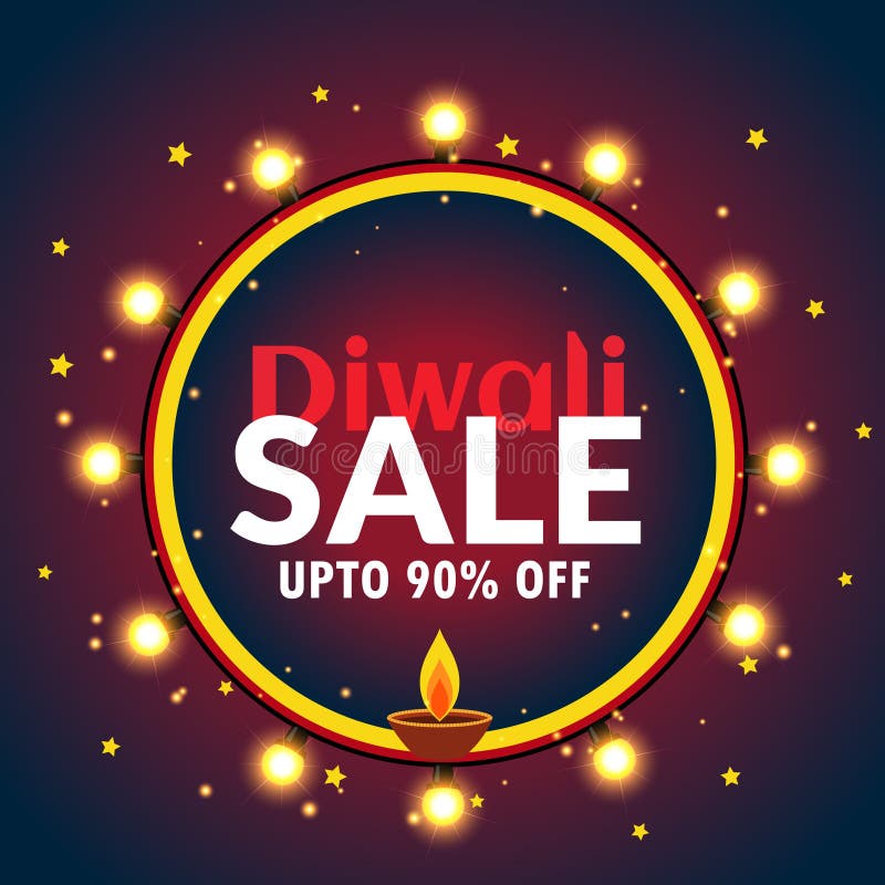 Beautiful Diwali Sale Banner With Light Bulbs And Diya Stock Vector