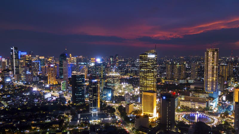 Beautiful Downtown Jakarta at Night Time Editorial Photo - Image of