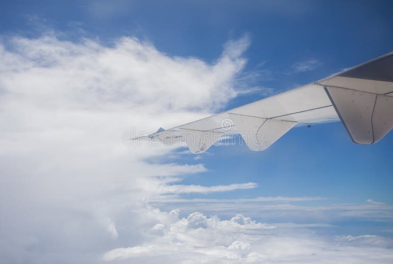 Beautiful, dramatic a group of clouds in the sky, viewed from a height from inside an airplane. Airplane height stock images, royalty-free photos and pictures