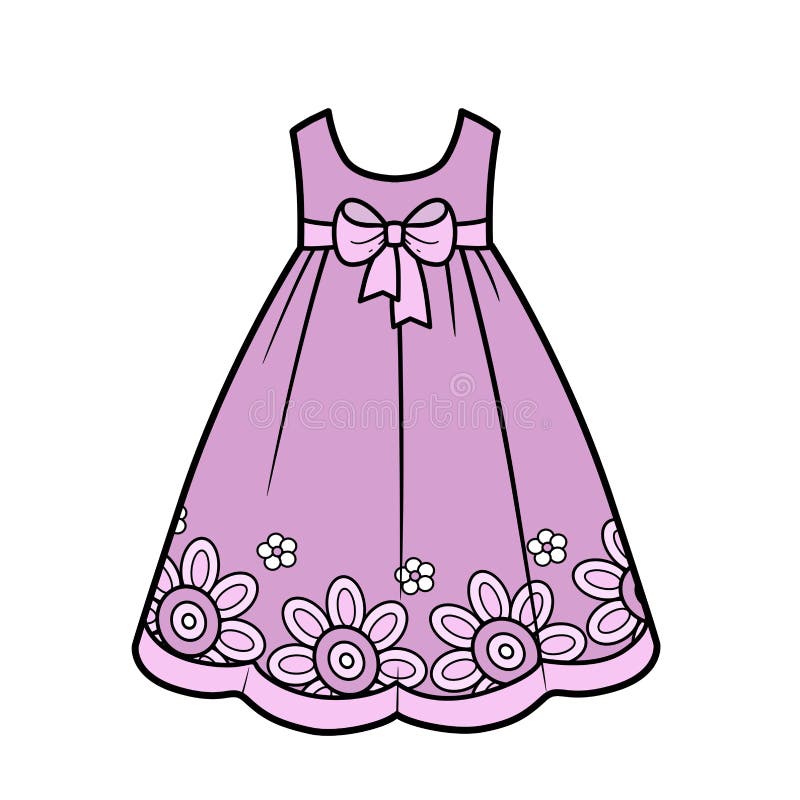 Beautiful Dress Decorated Flowers Outline for Coloring on a White Stock ...