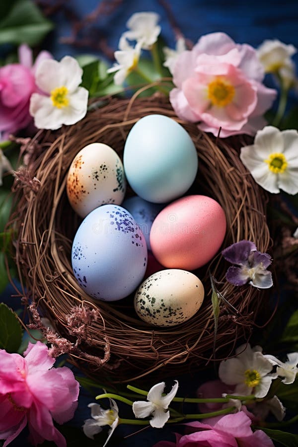 Ouă frumoase de Paști în cuib. concentrare selectivă. royalty free stock photography