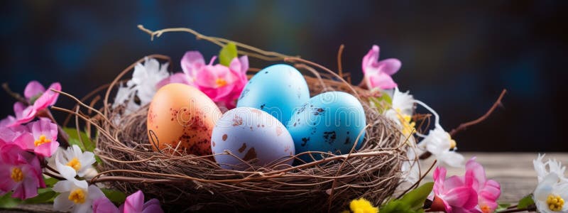 Ouă frumoase de Paști în cuib. concentrare selectivă. stock photo
