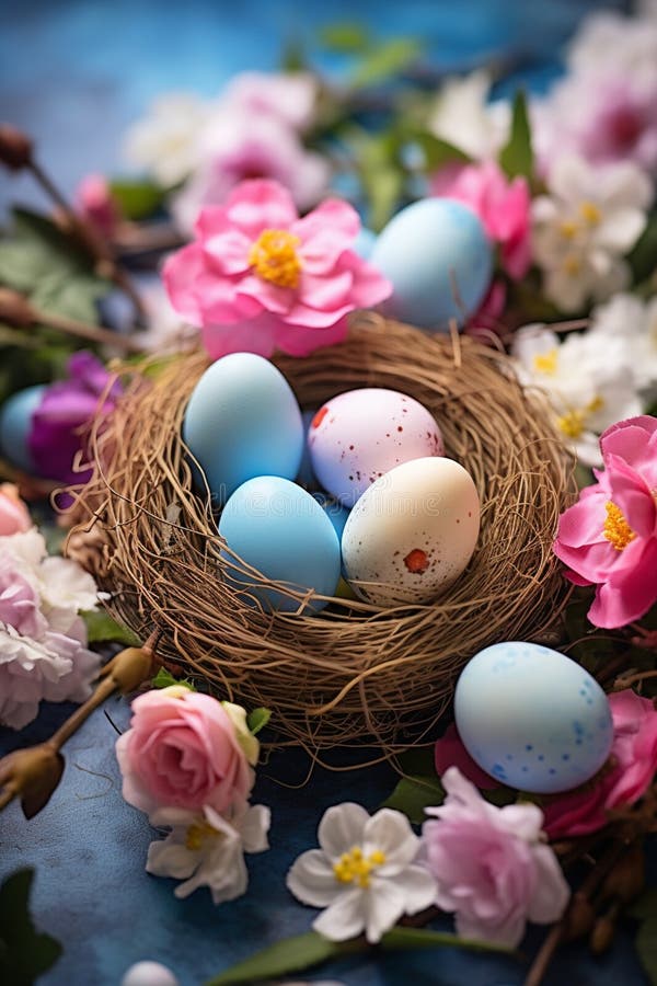 Ouă frumoase de Paști în cuib. concentrare selectivă. stock images