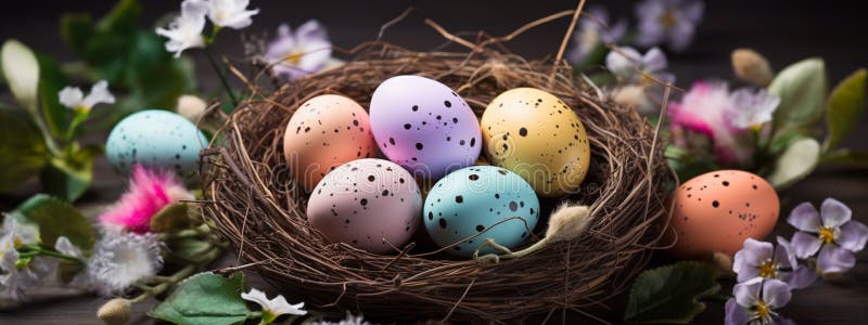 Ouă frumoase de Paști în cuib. concentrare selectivă. stock photos
