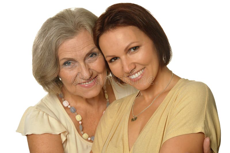 Beautiful elderly mother with an adult daughter