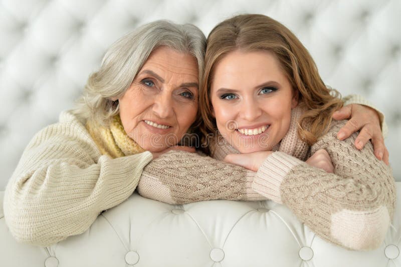 Beautiful elderly mother with an adult daughter