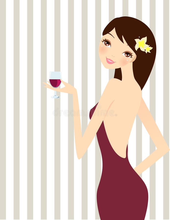 A beautiful elegant girl drinking a cup of wine on. 