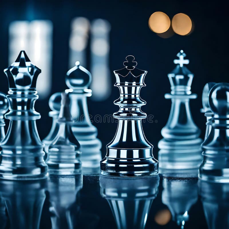 Beautiful elegant transparent glass chess pieces on a glass board - ai generated image. Beautiful elegant transparent glass chess pieces on a glass board - ai generated image