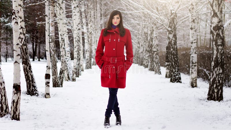Beautiful Elegant Woman In Red Coat Royalty Free Stock Photography ...