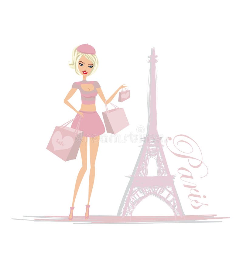 Beautiful Elegant Women Shopping in Paris - Banner Stock Vector ...