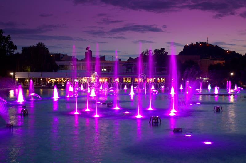 Beautiful evening fountains view,Plovdiv