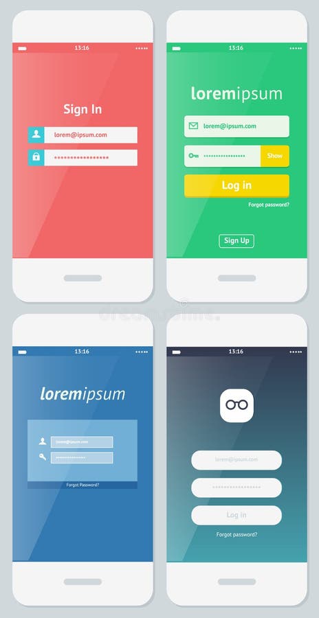 Beautiful Examples of Login Forms for Apps Stock Vector - Illustration ...
