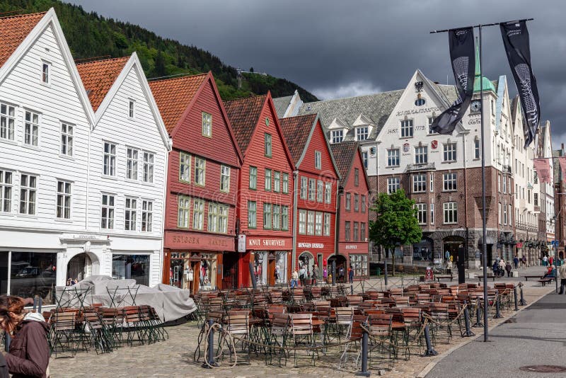 Beautiful Facades of the Historical Bryggen Wooden Buildings in Bergen ...