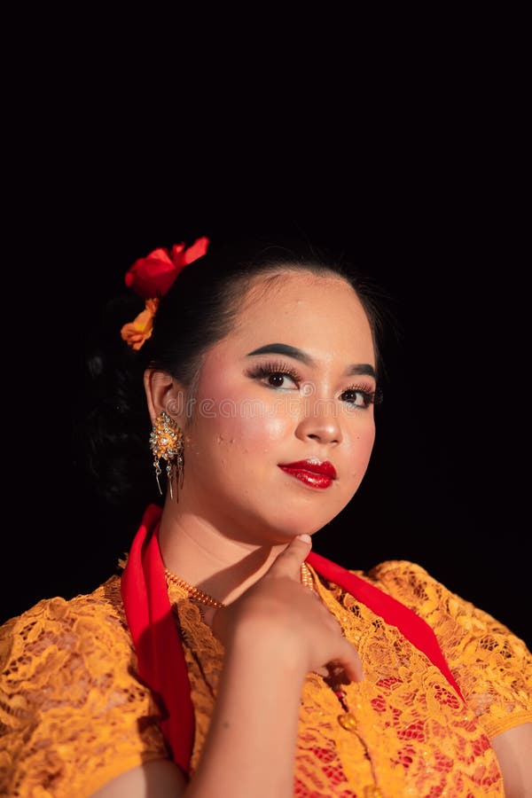 Beautiful Face Of An Asian Woman With Red Lips And Makeup In Indonesian