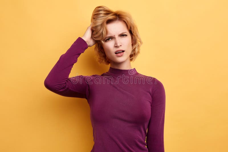 Beautiful Fair Haired Woman Scratching Her Head Stock Image Image Of Care Blonde 155159169