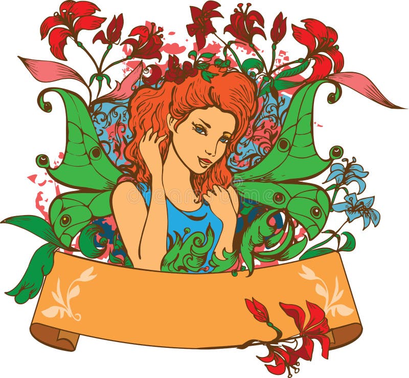 Beautiful Fairy among flowers vector illustration