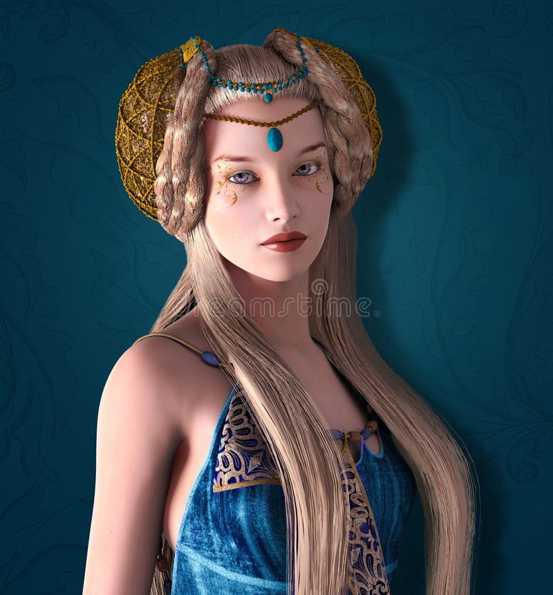 Beautiful fantasy princess stock illustration. Illustration of braids