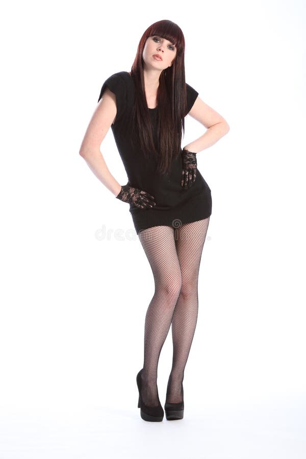 Beautiful Fashion Model in Black Dress and Tights Stock Image - Image ...