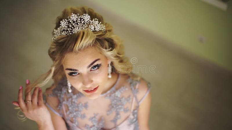 Beautiful fashionable bride. Stylish hair accessories. Blonde curly hair. hairdresser salon, stylist, trendy stylish