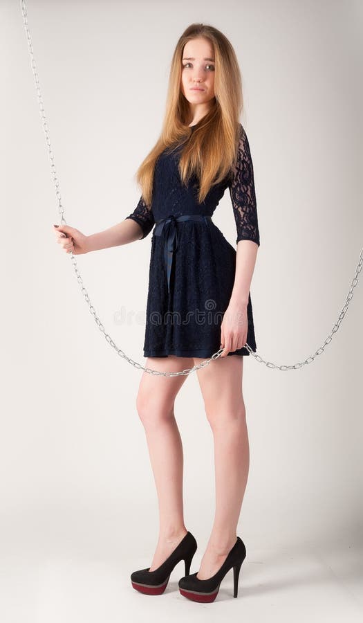 Beautiful Fashionable Woman Near Chain Swing Stock Image - Image of ...