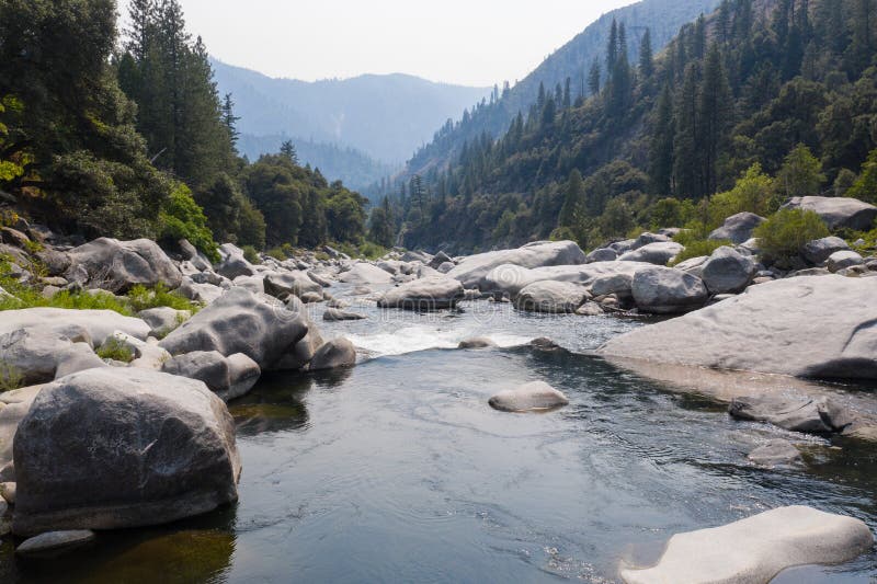 Beautiful Mountain River in Northern California. The beautiful Feather River flows through a scenic canyon in Northern California` Sierra Nevada Mountains. This
