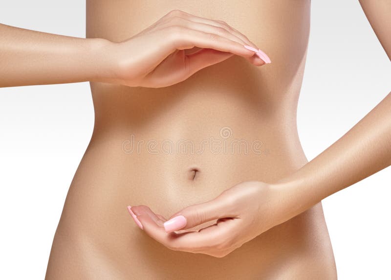 Beautiful female belly. Pretty woman cares stomach. Healthcare, digestion, intestinal health. Wellness, spa. Body part